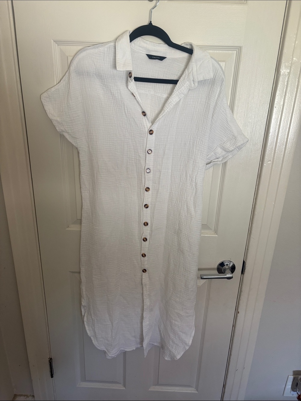 White Button-Front Shirt Dress